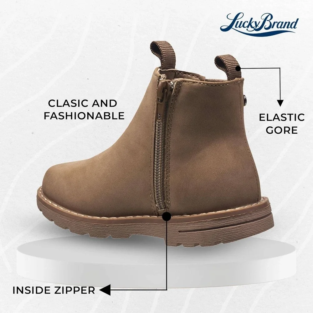 Lucky Brand Kids Basel Chelsea Ankle Boots Tan Brown Side Zip Lug Sole Size 11